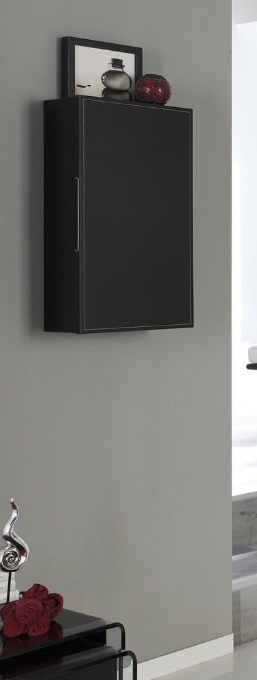 Macral Cuero 15 and 3/4 inches small wall-mounted cabinet. Black caw leather