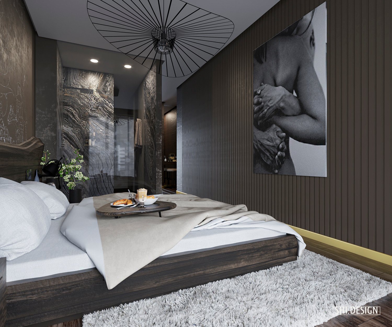 Спальня холостяка с прилегающей ванной комнатой