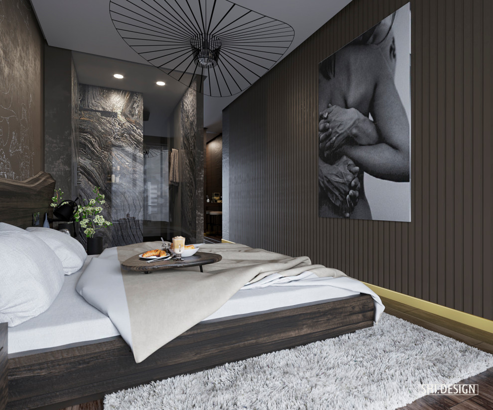 Спальня холостяка с прилегающей ванной комнатой