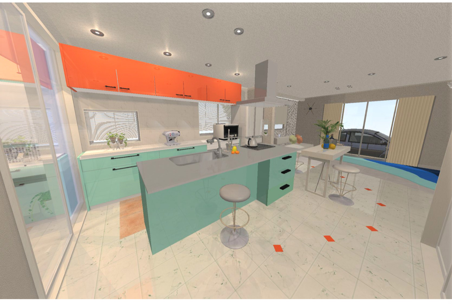 アイランドキッチン　3Dパース