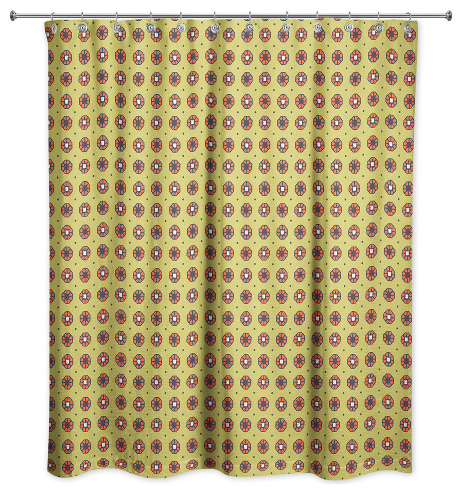 Pixel Floral Pattern In Mustard Yellow Shower Curtain