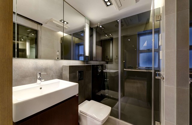Modern Small  warm Apartment Contemporary Bathroom  