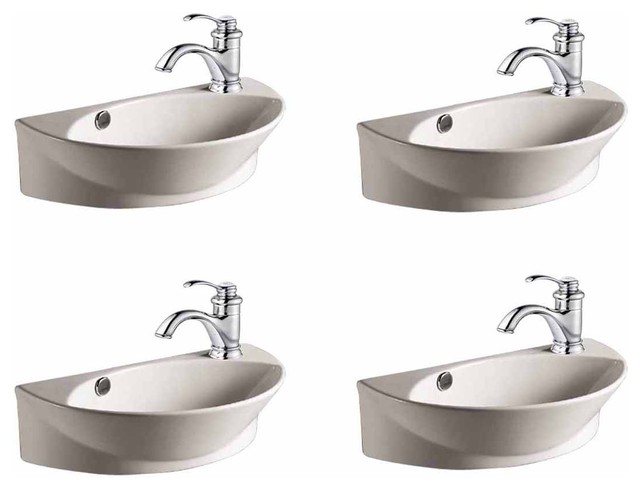 Wall Mount Sink White Porcelain with Single Faucet Hole Set Of 4, Small ...
