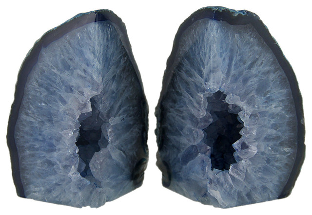 Small Polished Blue Brazilian Agate Geode Bookends