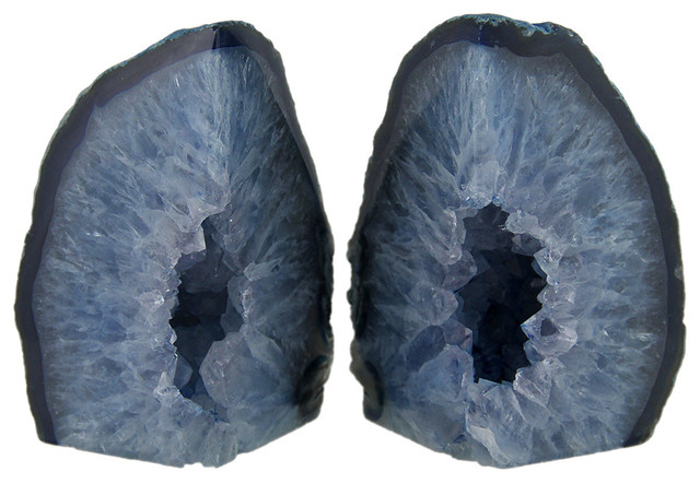 Small Polished Blue Brazilian Agate Geode Bookends Contemporary Bookends By Zeckos