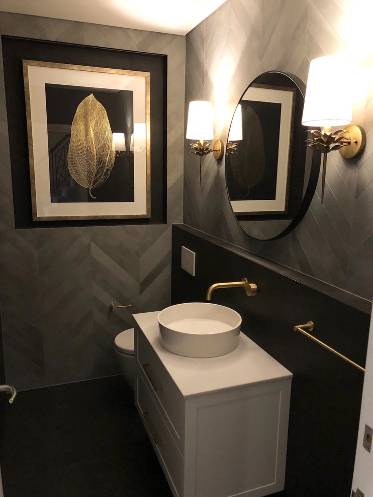 Transitional powder room in Sydney.
