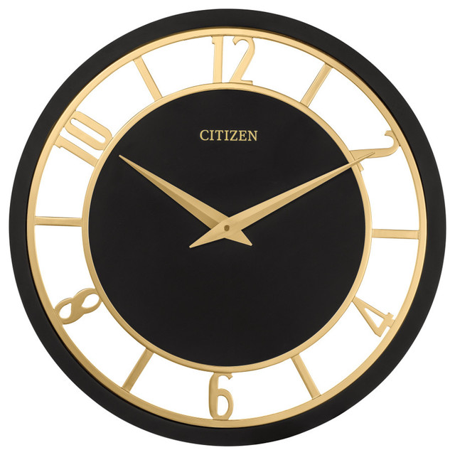 CITIZEN Gallery Gold Numerals and Black Dial Wall Clock Contemporary