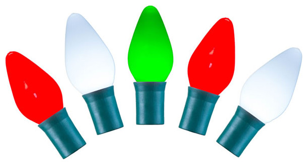 Vickerman 25-Light LED Light Set C7 Ceramic Green Wire 16', Red, White, Green