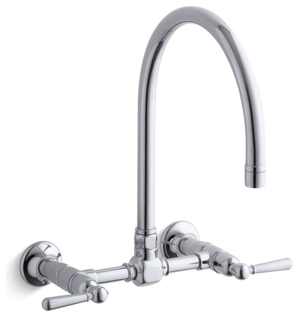 Kohler Hirise Two Hole Wall Mount Bridge Kitchen Sink Faucet Kohler Hirise Two Hole Wall Mount Bridge Kitchen Sink Faucet Polished Stainless
