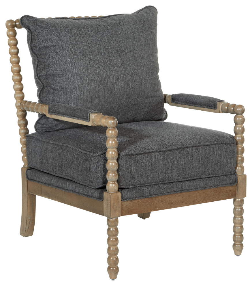Fletcher Spindle Chair, Charcoal Fabric With Rustic Brown Finish