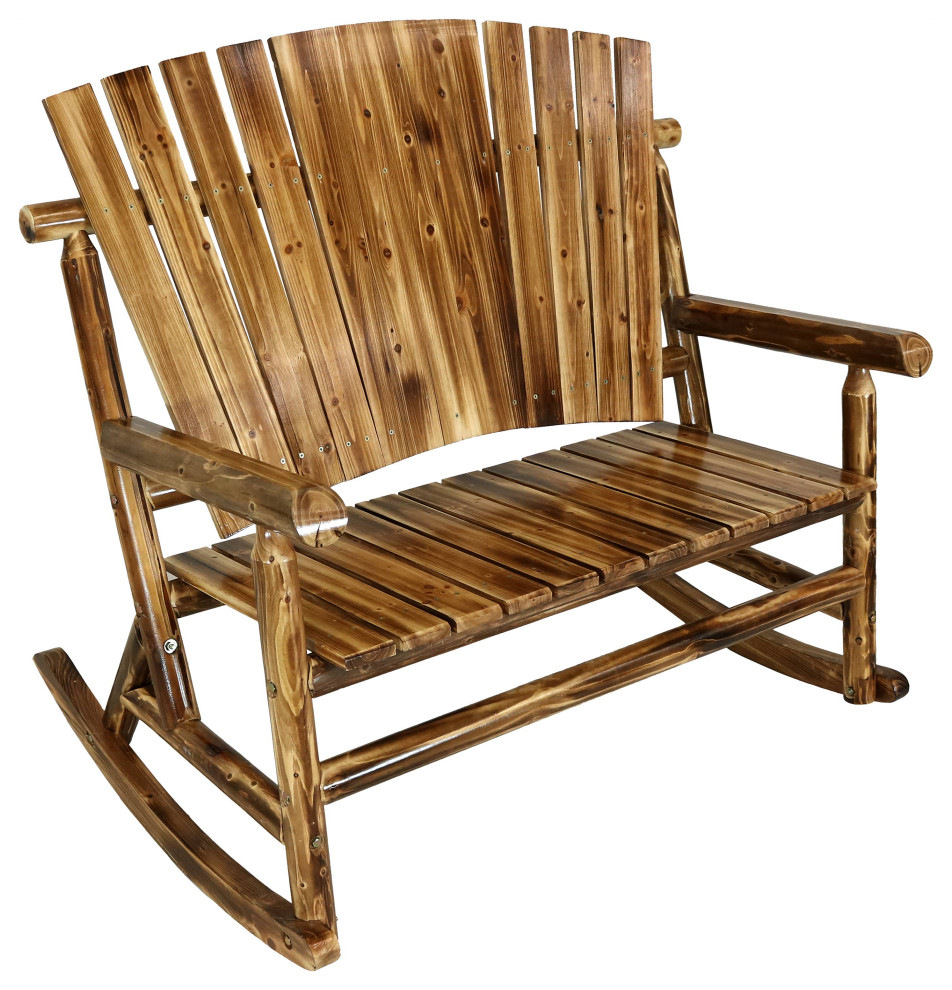 Sunnydaze Rustic Fir Wooden Log Cabin Rocking Loveseat, 500Pound