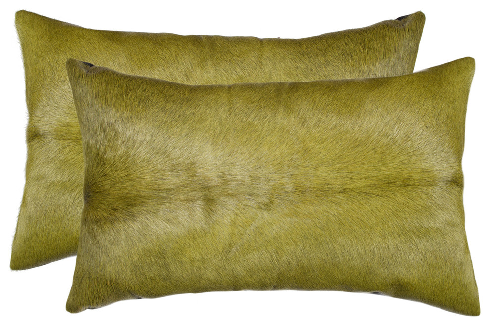 12"x20" Torino Cowhide Pillows, Set of 2, Lime