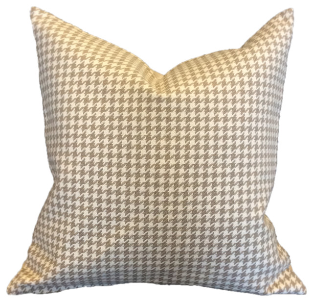 Tan And Cream Large Hounds Tooth Pattern 20 Square Decorative