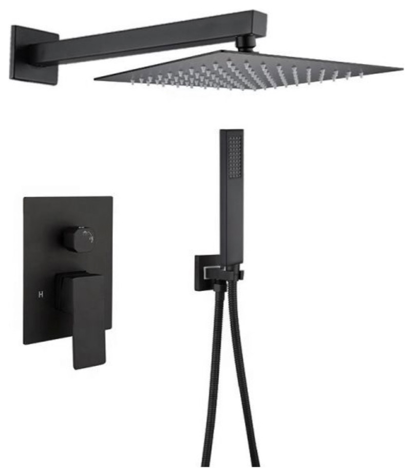 Concealed Shower System With 10" Square Rainfall Showerhead In Matte Black. (RA-9415MB)