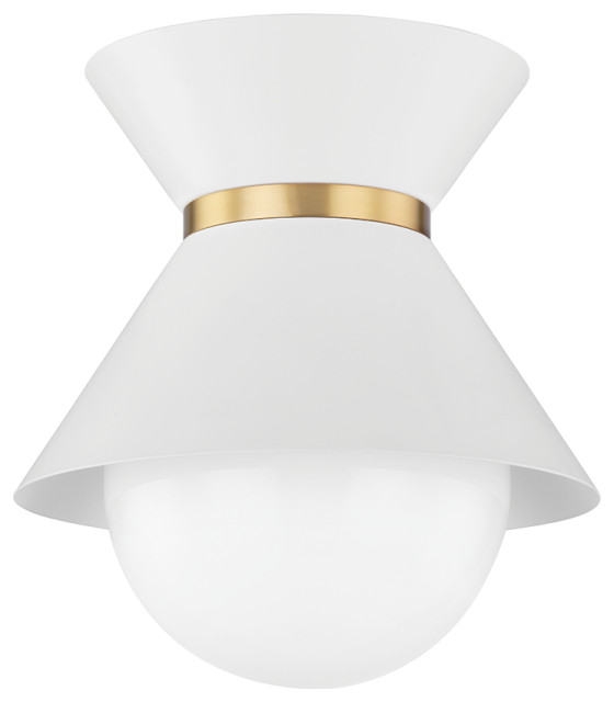 Troy Lighting C8610-SWH/PBR Scout 1 Light Flush Mount in Soft White/Patina Brass