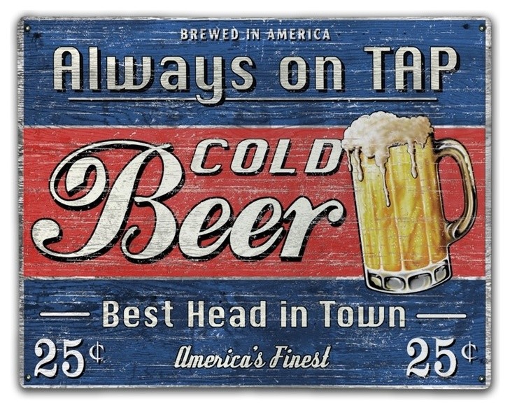 Cold Beer Sign, Classic Metal Sign - Farmhouse - Metal Wall Art - by ...