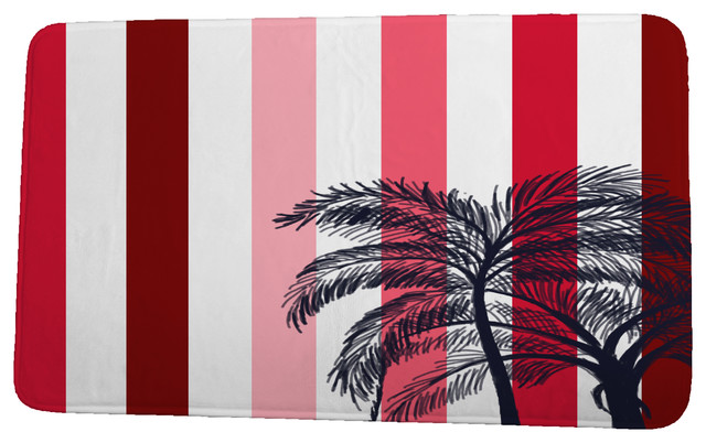 Cuban Flare Thin Stripe Palm Stripe Print Bath Mat, Red, 21"x34"