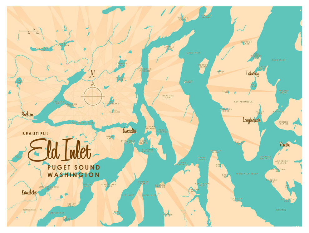 Lakebound Eld Inlet Map Art Print, 9"x12" Contemporary Fine Art