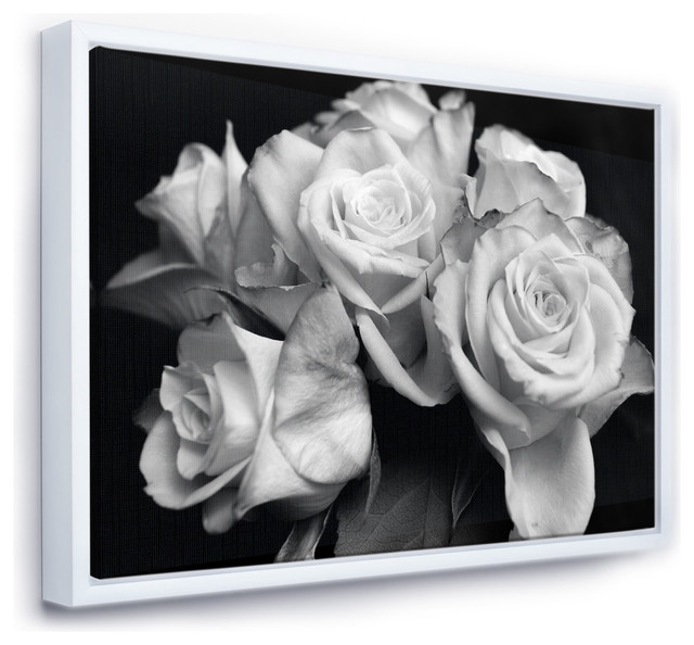 Designart Bunch Of Roses Black And White Floral Art Framed Canvas Print Traditional Prints And Posters By Design Art Usa Houzz