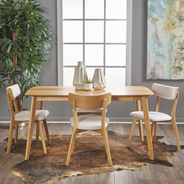 GDF Studio 5-Piece Antonio Mid Century Natural Oak Finished Dining Set ...