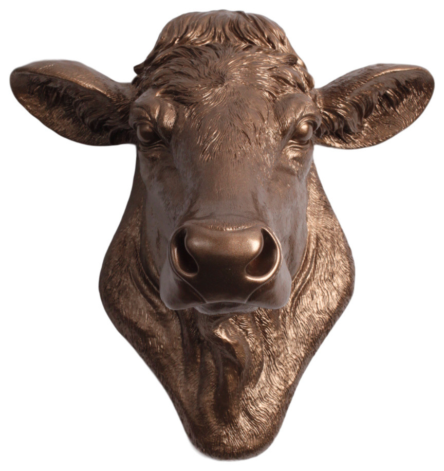 Faux Resin Cow Head Wall Mount Contemporary Wall Sculptures by