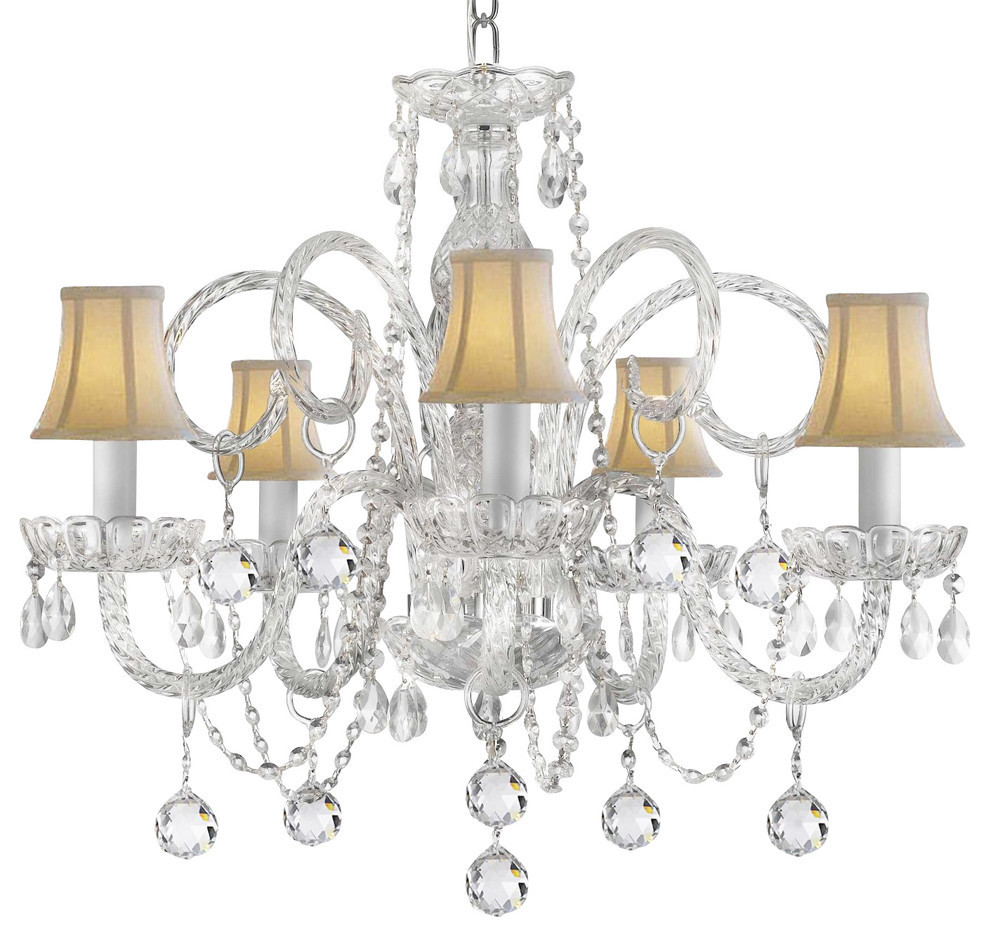 Swarovski Crystal Trimmed Crystal Chandelier With White Shades ...