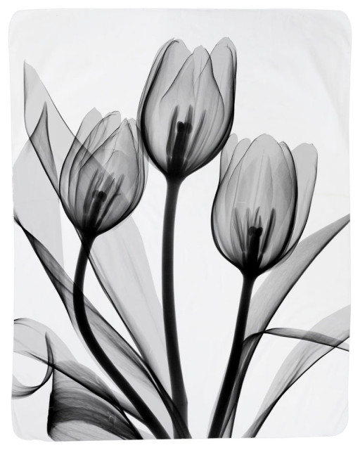 Monochromatic Black Tulips Sherpa Throw Blanket