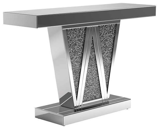 Elegant Console Table, Mirrored Design With Rectangular Top, Chrome and