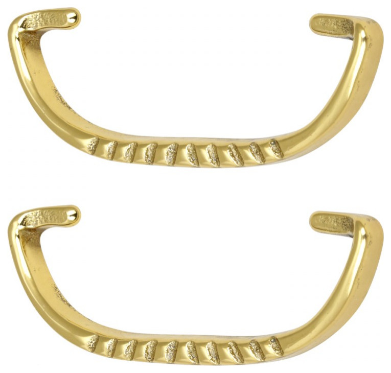 Solid Brass Bail Drawer Pulls Victorian Ribbed Pack of 2