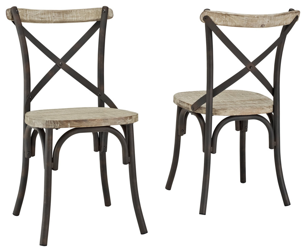 Industrial Wood Metal Dining Chairs, Set of 2 Industrial Dining