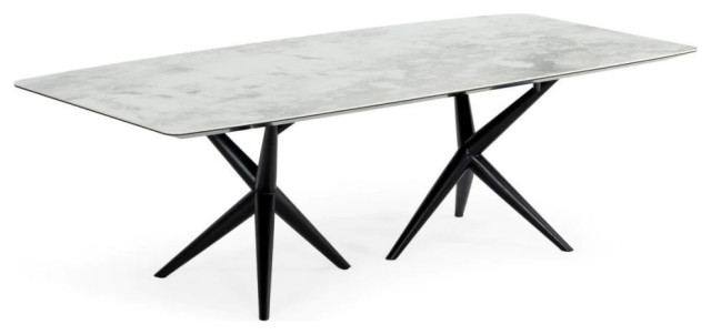 Jeh Modern White Ceramic and Smoked Ash Dining Table