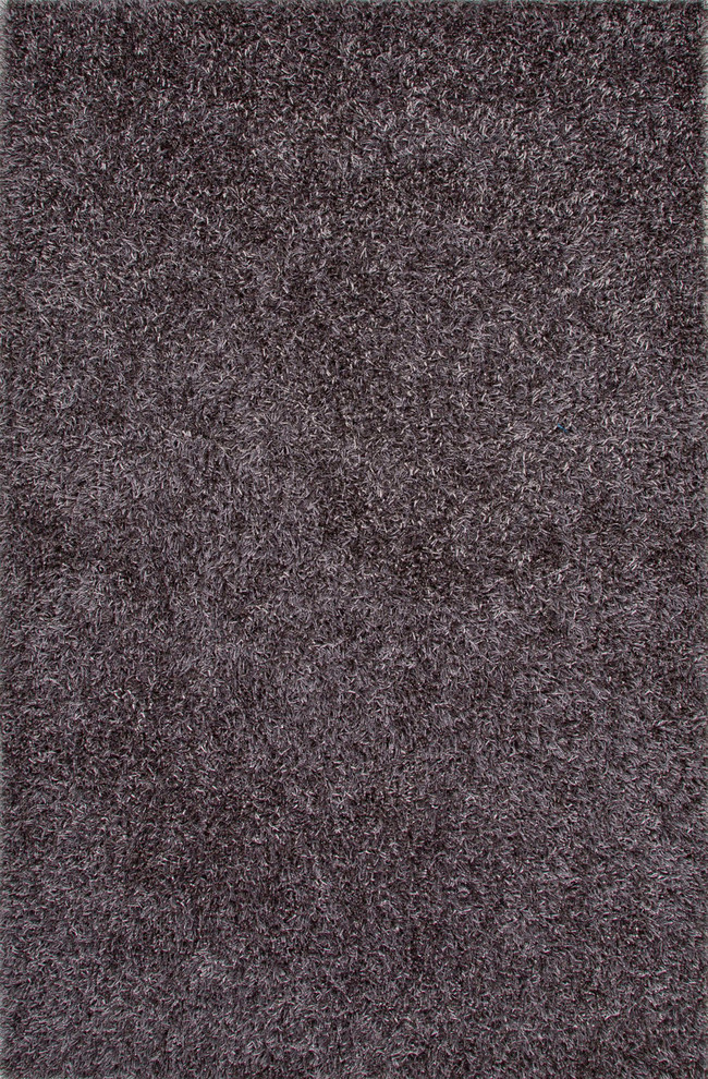 Solid Pattern Polyester Gray Shag  Rug ( 5x7.6 )