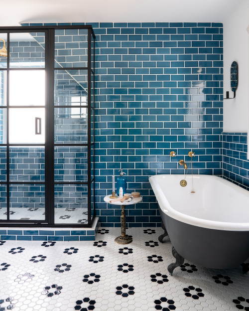 black and white hexagon floor tile