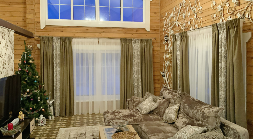 Шторы в гостиную загородного дома  - дизайн, пошив. монтаж.