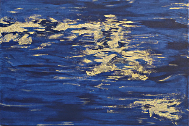Original Artwork Blue Gold Textured Painting