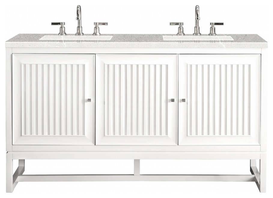 60 Inch White Floating or Freestanding Double Sink Vanity Quartz, James Martin