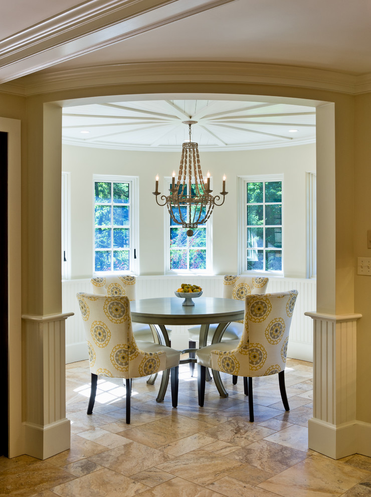 Inspiration for a traditional dining room in New York with beige walls.