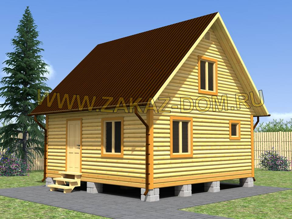 Проект бани с мансардой из бруса (6х6 м) : 2Б-12