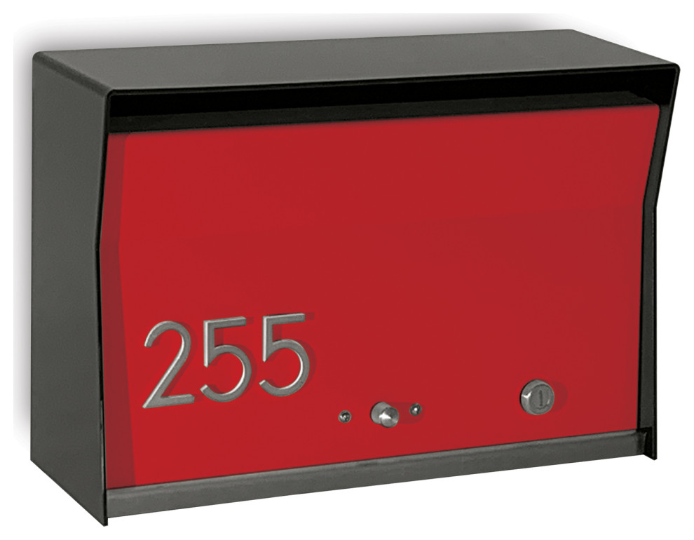 RetroBox Locking Modern Wall Mounted Mailbox, in Black and Red