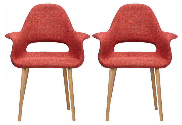 Modern Fabric With Arms Organic Dining Chairs, Set of 2, Orange