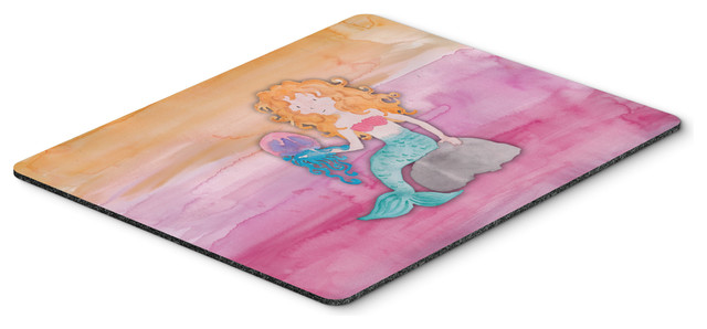 Blonde Mermaid Watercolor Mouse Pad Hot Pad Trivet Beach Style Desk Accessories By The Store