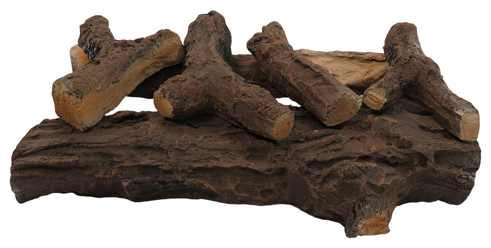 22" Oak Ceramic Fireplace Gas Logs, 6 Piece Set, 22x5x5 Rustic