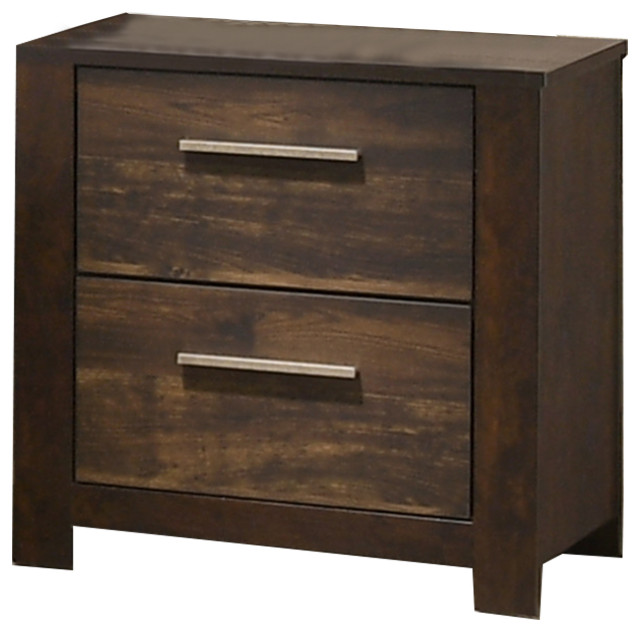 2-Drawer Wood Nightstand, Brown - Transitional - Nightstands And ...