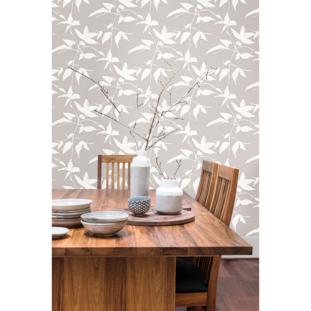 Persimmon Leaf Wallpaper, Light Gray Contemporary Wallpaper by