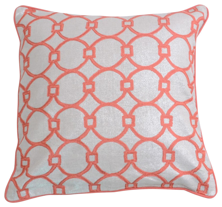 Modern Beige With Dark Salmon Embroidery Decorative Pillowcase