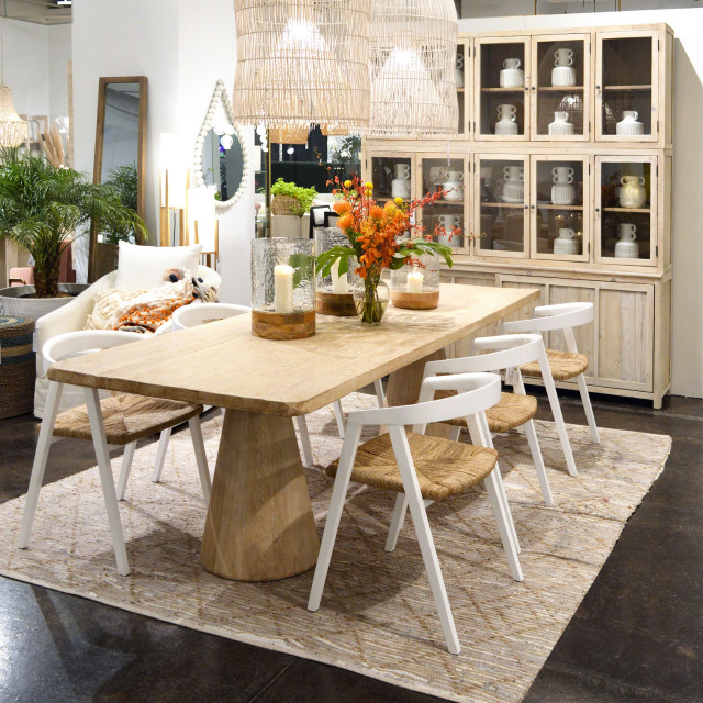 Hayes 108" Rectangular Reclaimed Pine Double Cone Trestle Base Dining ...