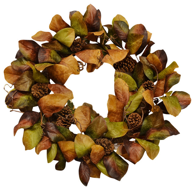 Deluxe Magnolia Leaf Wreath in Earthtone - Traditional - Wreaths And ...