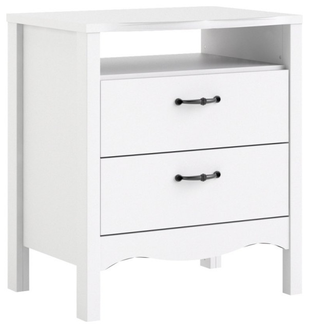 Contemporary Nightstand, Curved Bottom Panel & Drawers With Curved