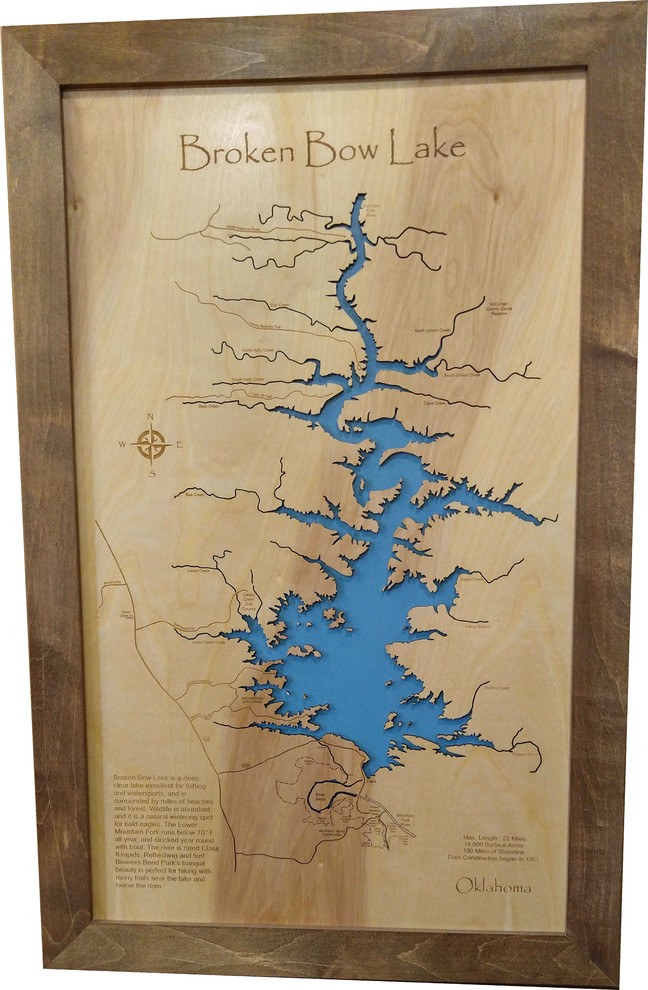 Broken Bow Lake, OklahomaWood Lake Map, Large Contemporary Wall