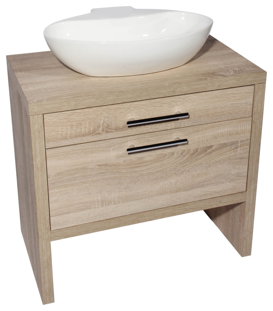 Montreal Natural Oak Bathroom Vanity With New Malaga White Vessel Sink